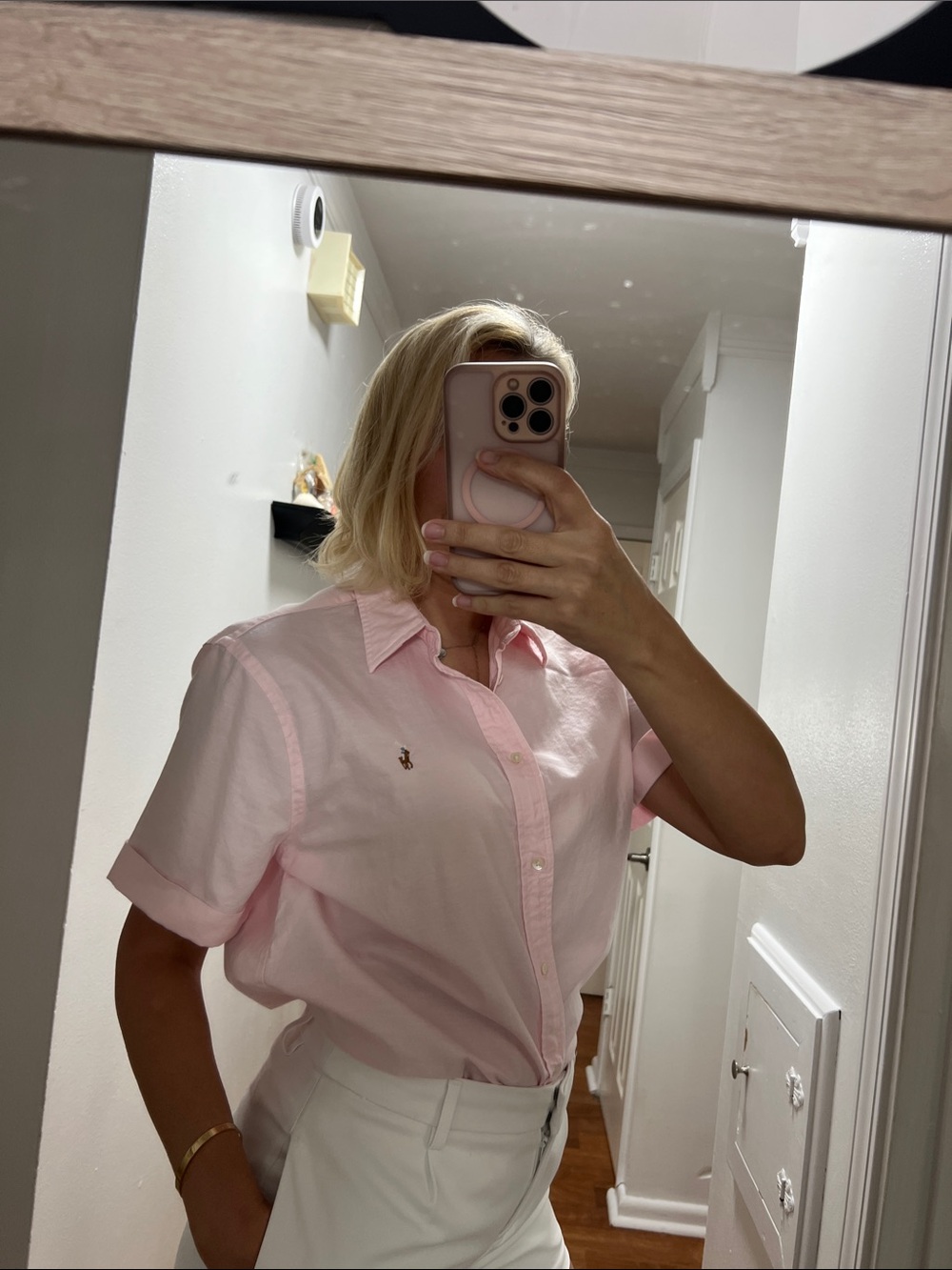 Ralph Lauren Light Pink Short-Sleeve Button-Down Shirt baby pink